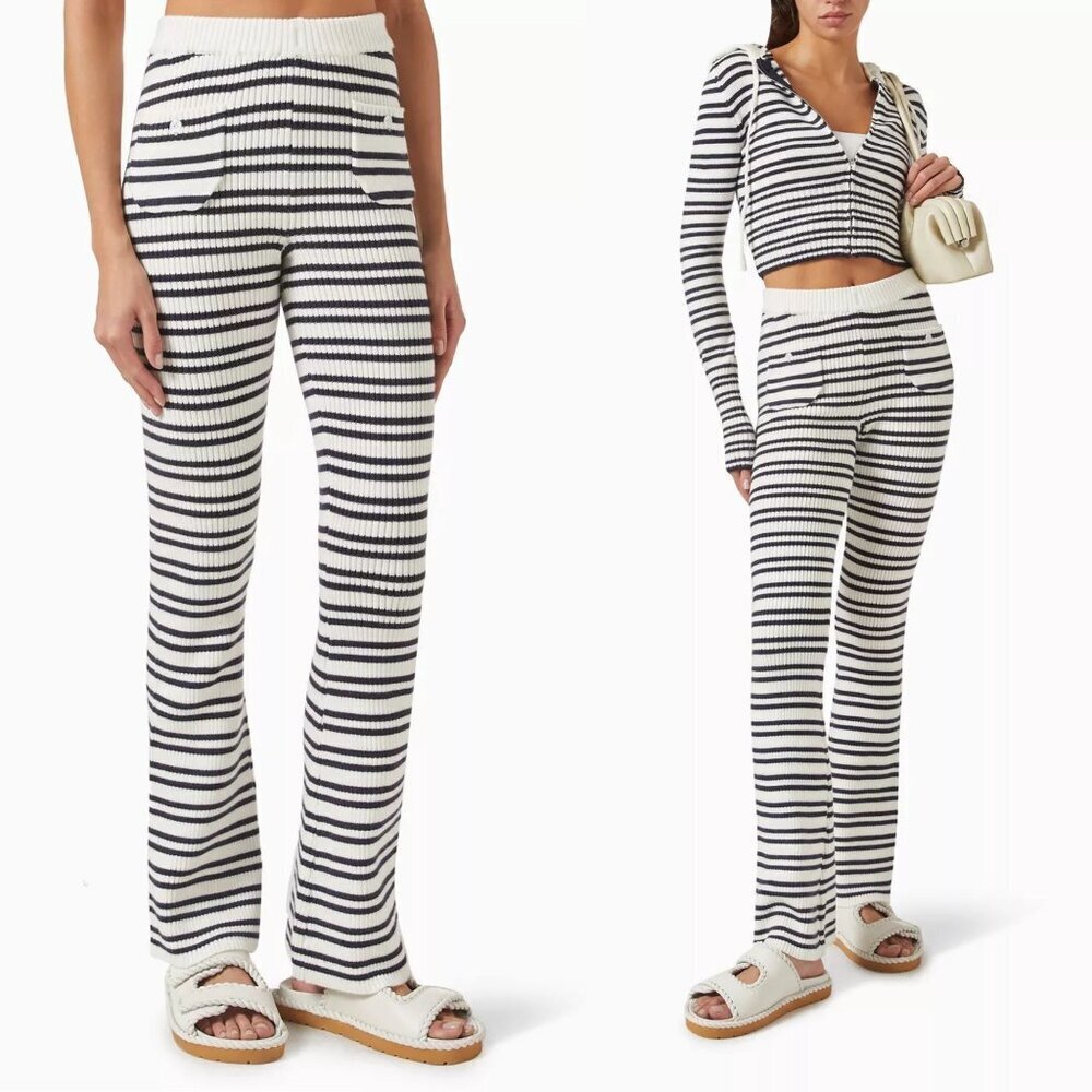 New! Frankie’s Bikini’s Camden Striped Rib-Knit Pants Size Medium 47781